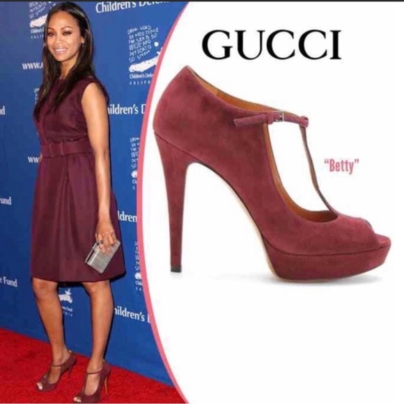 GUCCI Scarlatto Rose Mauve Suede Betty T-Strap Open Toe Platform Pump - Picture 10 of 11